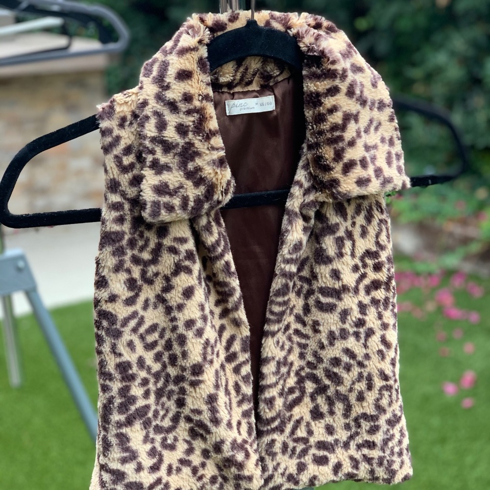 Animal Print Faux Fur Vest, Size 6-6X.